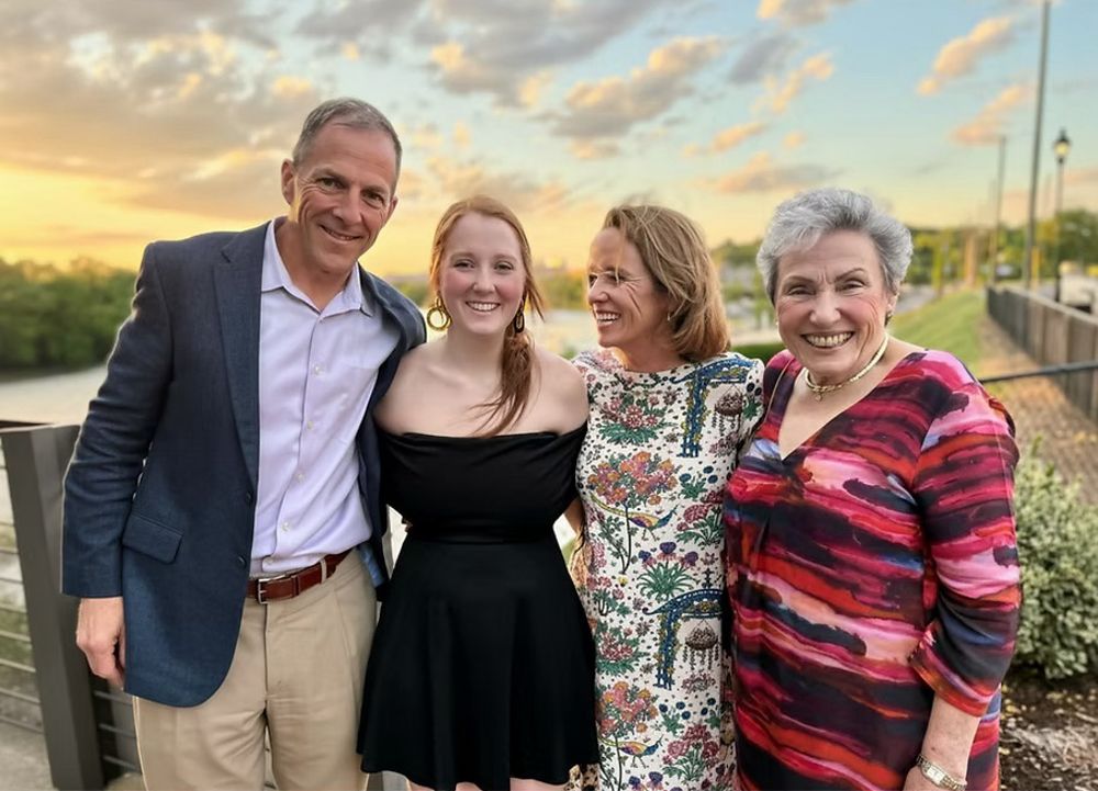 Pat McAleer at his retirement party this year with daughter Mary Kate, wife Molly, and mother-in-law.